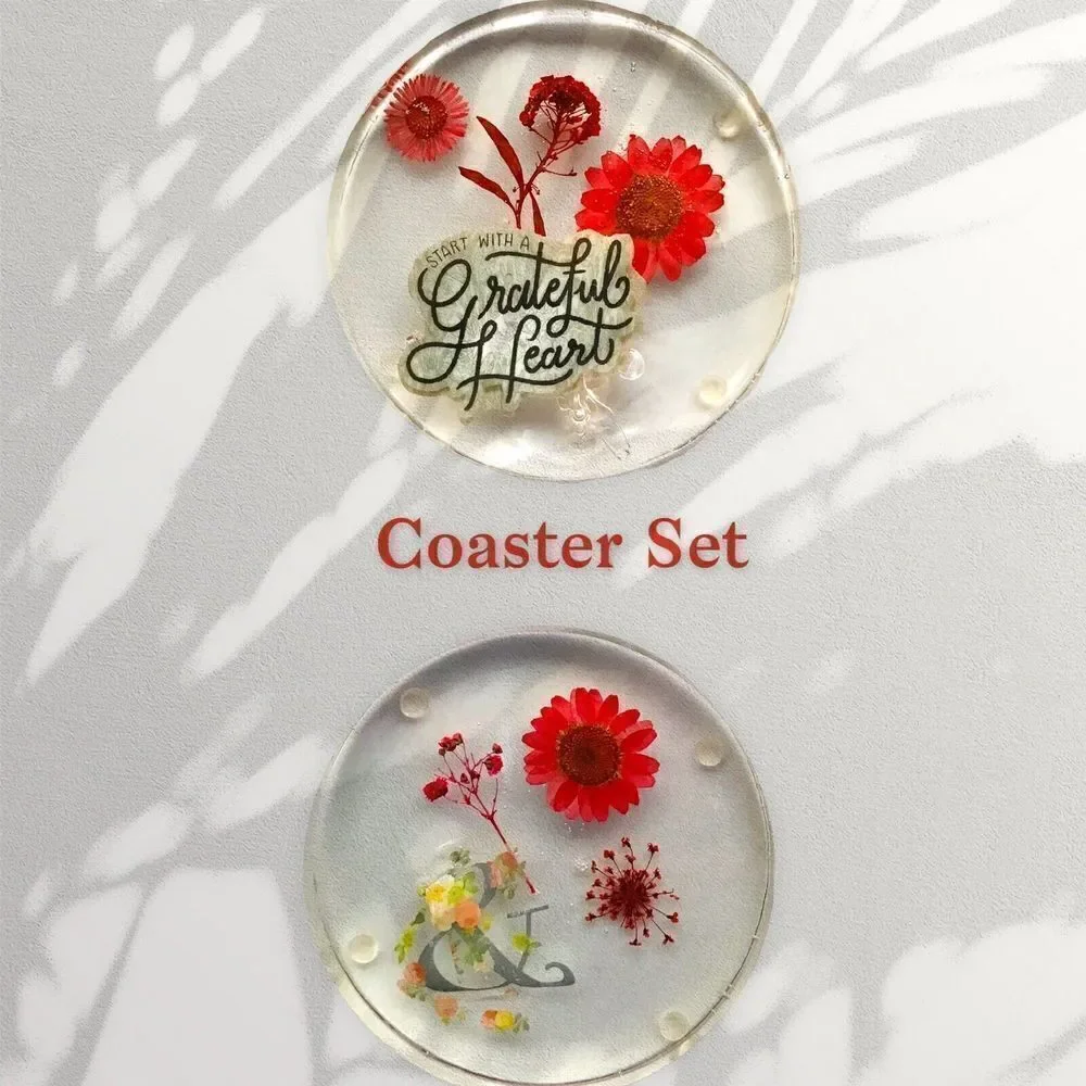 Flower Coasters Red Pink Inspirational “Start With A Grateful Heart”